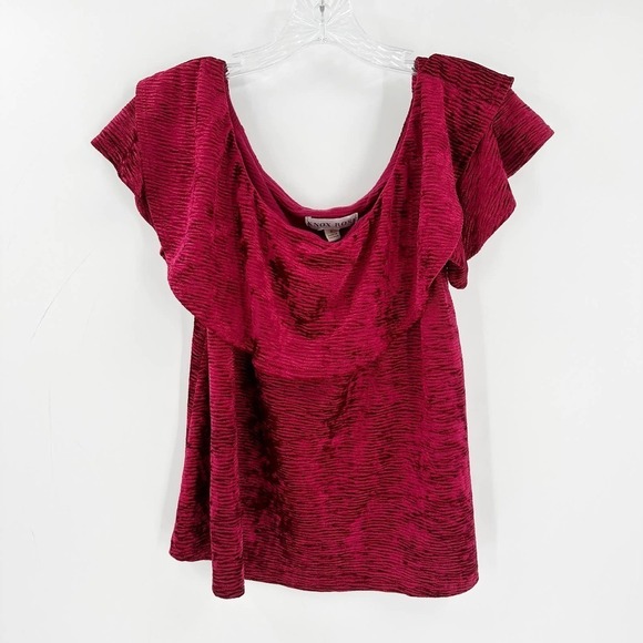 Knox Rose Red Velvet Off The Shoulder Ruffle Blouse - Picture 1 of 7